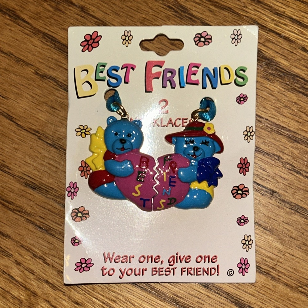 Best Friends BFF Matching Friendship Necklaces Teddy Hearts Vintage 90s Y2K E4